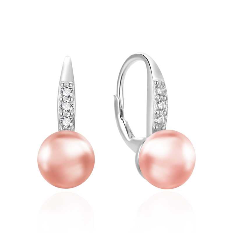 Půvabné stříbrné náušnice s růžovou perlou AGT-E233L-PPI Agato