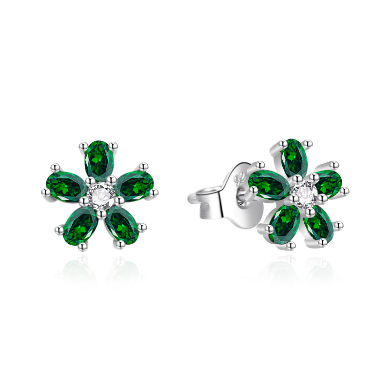 Stříbrné náušnice Kytičky se zelenými zirkony AGT-E243PGR Agato