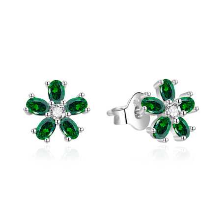 Stříbrné náušnice Kytičky se zelenými zirkony AGT-E243PGR Agato