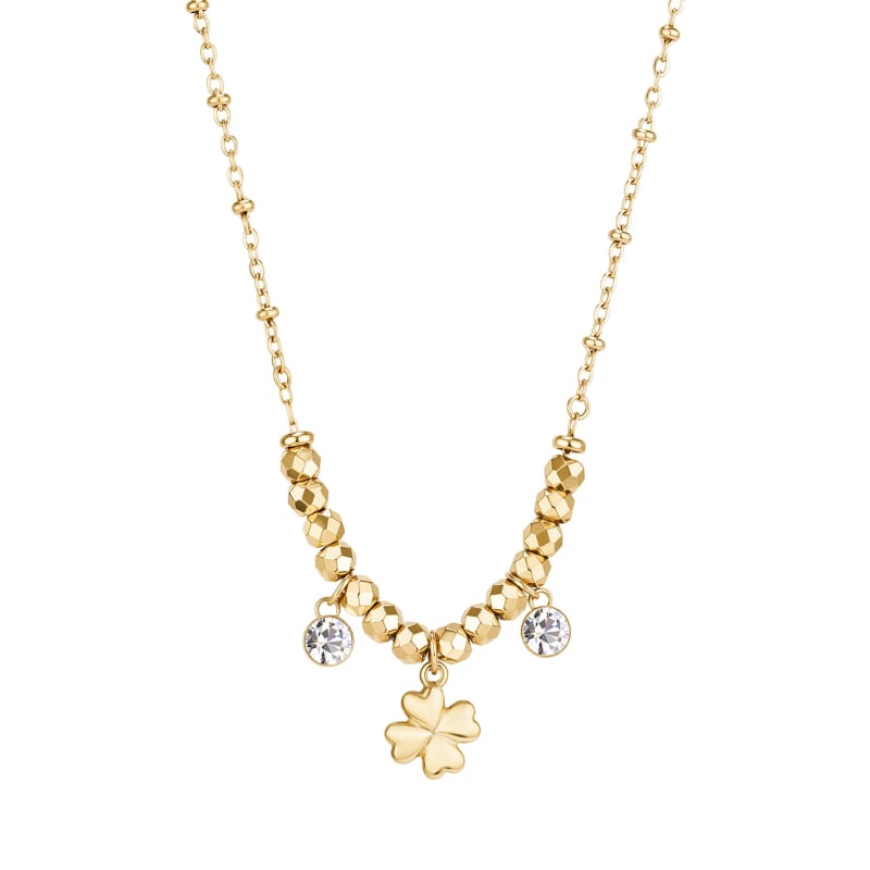 Moderní pozlacený náhrdelník s čtyřlístkem pro štěstí Chakra BHKN164 Brosway