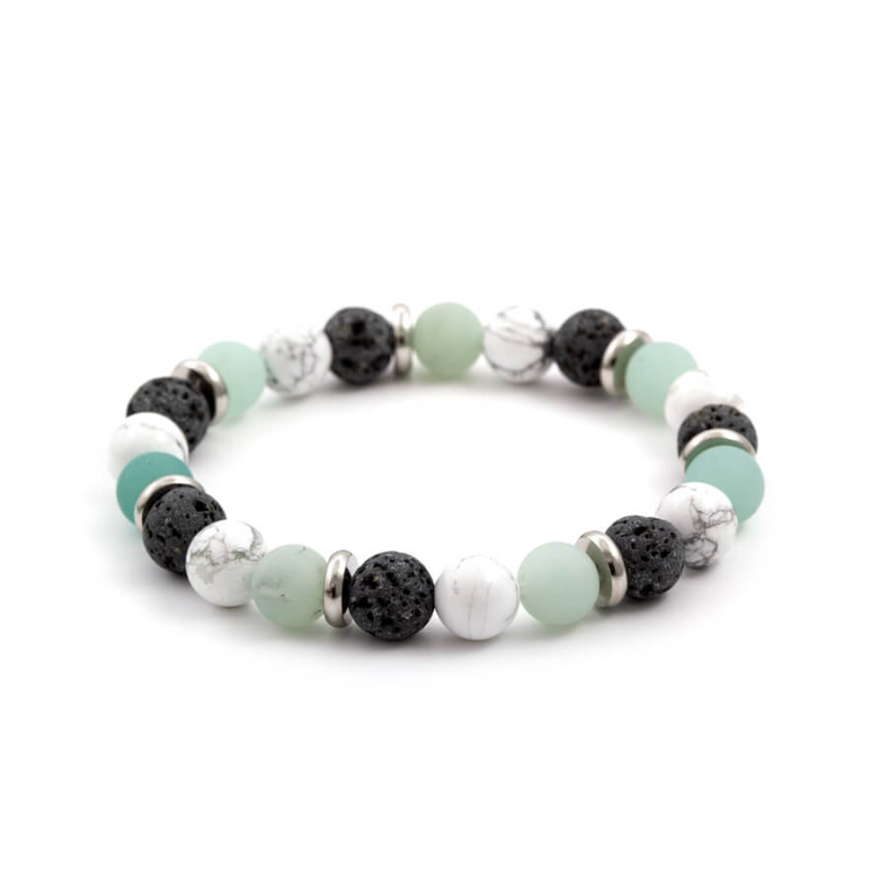 Korálkový náramek z amazonitu, lávového kamene a howlitu MINK36 Agato / Délka: 17 cm