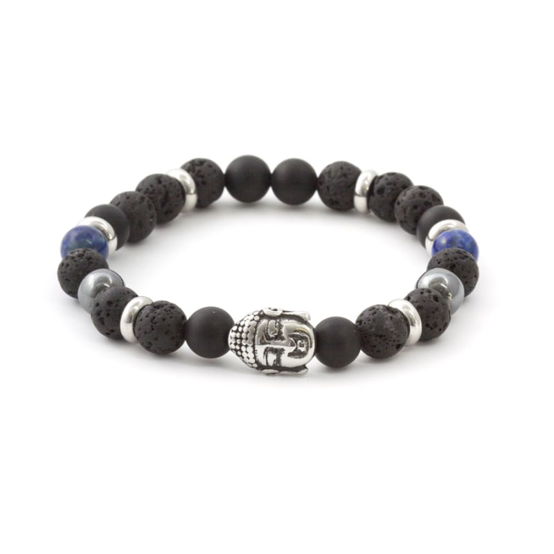 Korálkový náramek z lávového kamene, achátu a Lapis lazuli MINK115/19 Agato