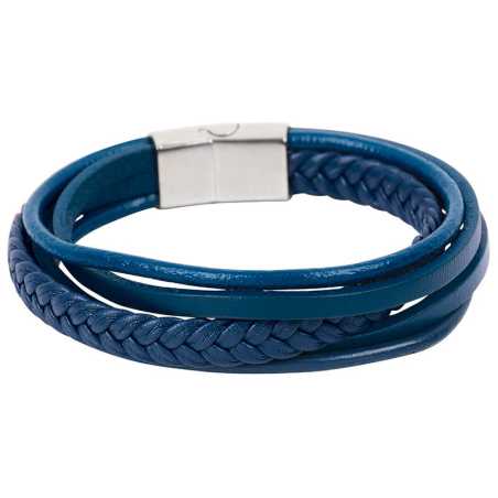 Modrý náramek z kožených pásků Leather Troli