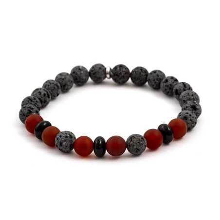Korálkový náramek z onyxu, lávového kamene a karneolu MINK65 Agato / Délka: 19 cm