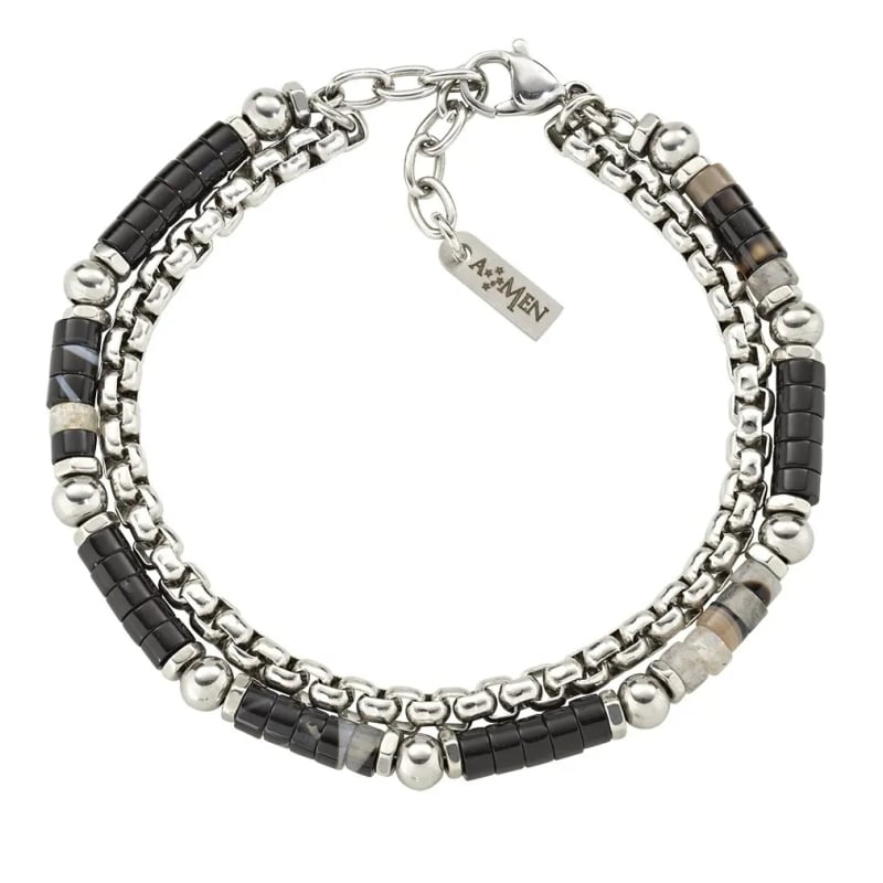Dvojitý pánský náramek s achátem ACBR2BBNGR Amen Dvojitý pánský náramek s achátem ACBR2BBNGR Amen