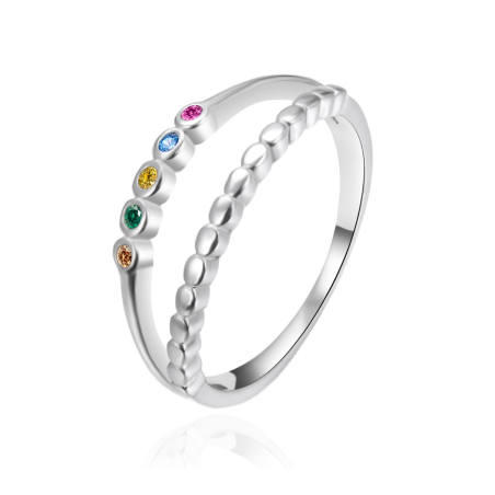 Dvojitý stříbrný prsten s barevnými zirkony AGT-R48C Agato / Obvod: 58 mm - 58 mm