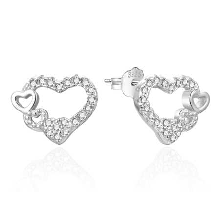 Stříbrné srdíčkové náušnice s čirými zirkony AGT-E236PW Agato