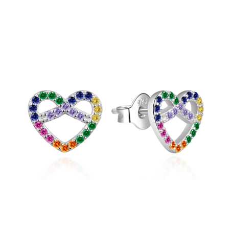 Srdíčkové stříbrné náušnice s barevnými zirkony AGT-E173PC Agato