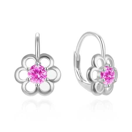 Stříbrné kytičkové náušnice s růžovým zirkonem AGT-E225LP Agato