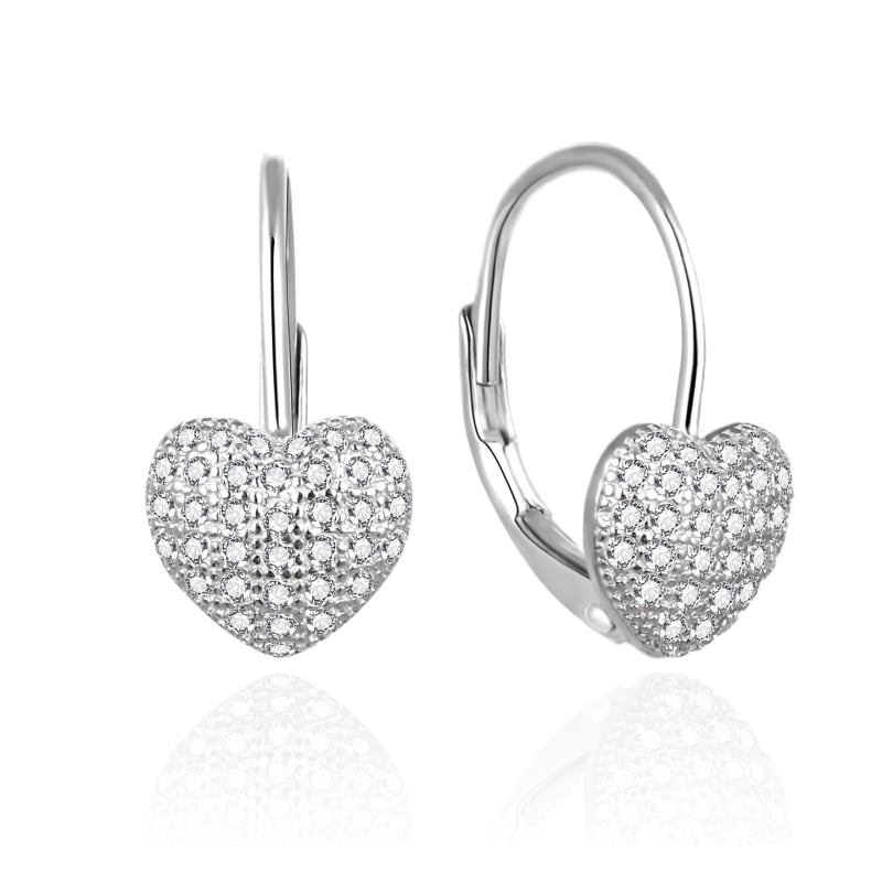 Stříbrné visací náušnice Srdíčka se zirkony AGT-E195LW Agato
