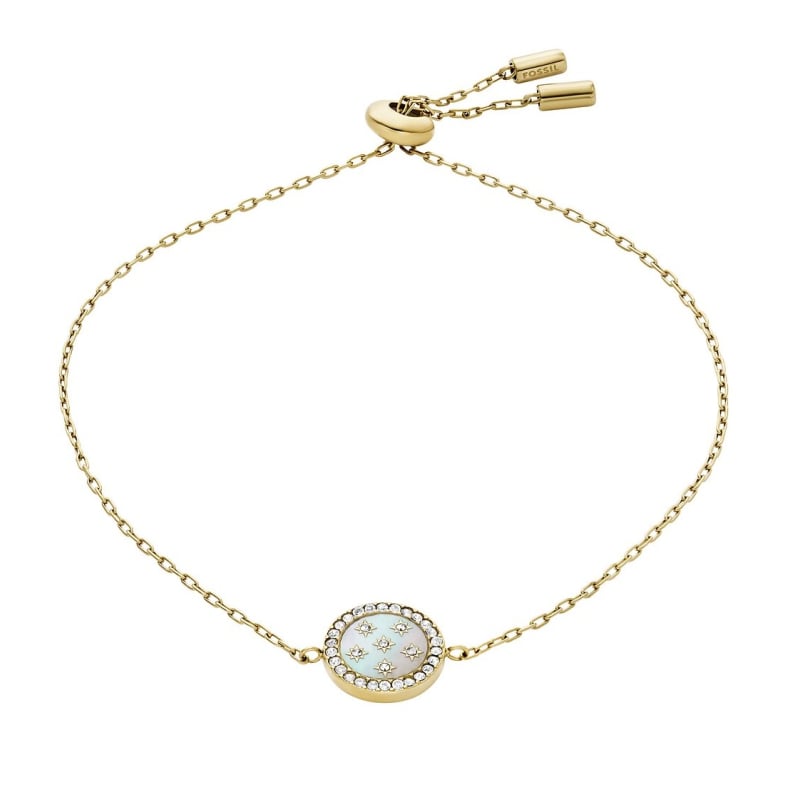 Úchvatný pozlacený náramek s perletí a krystaly JF04866710 Fossil Úchvatný pozlacený náramek s perletí a krystaly JF04866710 Fossil