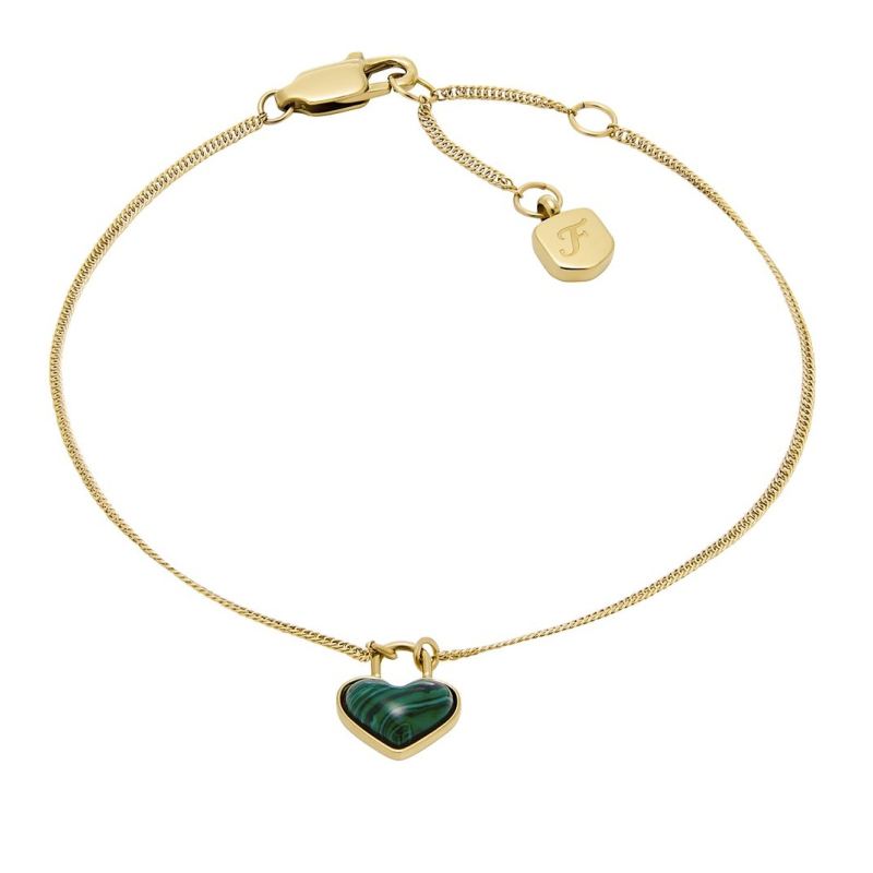 Pozlacený náramek Malachitové srdce Modern Meadows JF04858710 Fossil Pozlacený náramek Malachitové srdce Modern Meadows JF04858710 Fossil