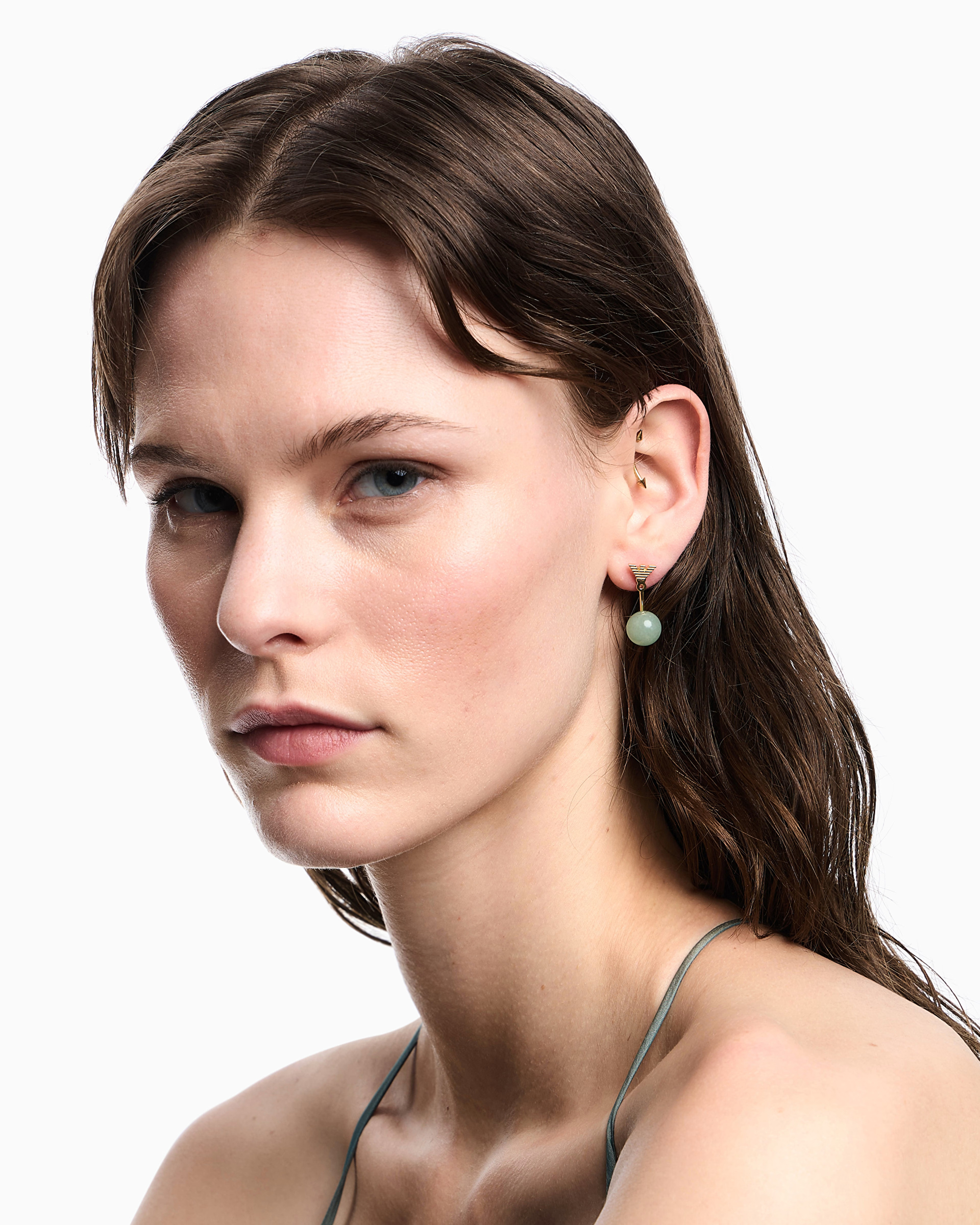 Pozlacené náušnice 2v1 s aventurínovými kameny EGS3227710 Emporio Armani