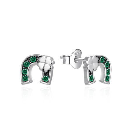Stříbrné náušnice Podkova se zelenými zirkony AGT-E168PGR Agato