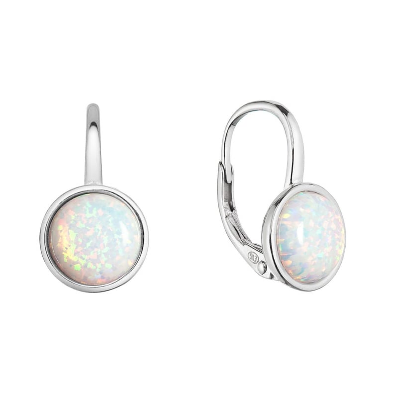 Stříbrné visací náušnice s bílým syntetickým opálem 11466.1 white Evolution Group