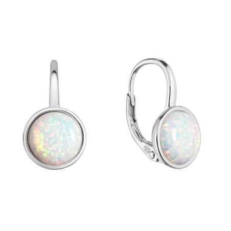 Stříbrné visací náušnice s bílým syntetickým opálem 11466.1 white Evolution Group