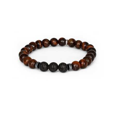 Korálkový náramek z tygřího oka, lávového kamene a hematitu MINK137/20 Agato