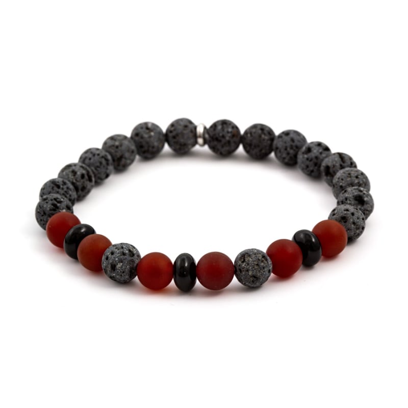 Korálkový náramek z onyxu, lávového kamene a karneolu MINK65 Agato / Délka: 17 cm