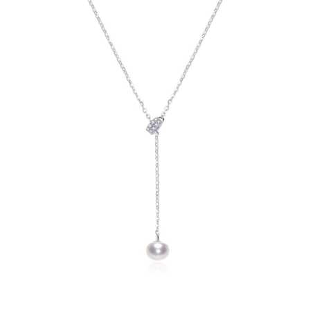 Stříbrný flexibilní náhrdelník s perlou a zirkony ETERNITY NP000173 Moiss
