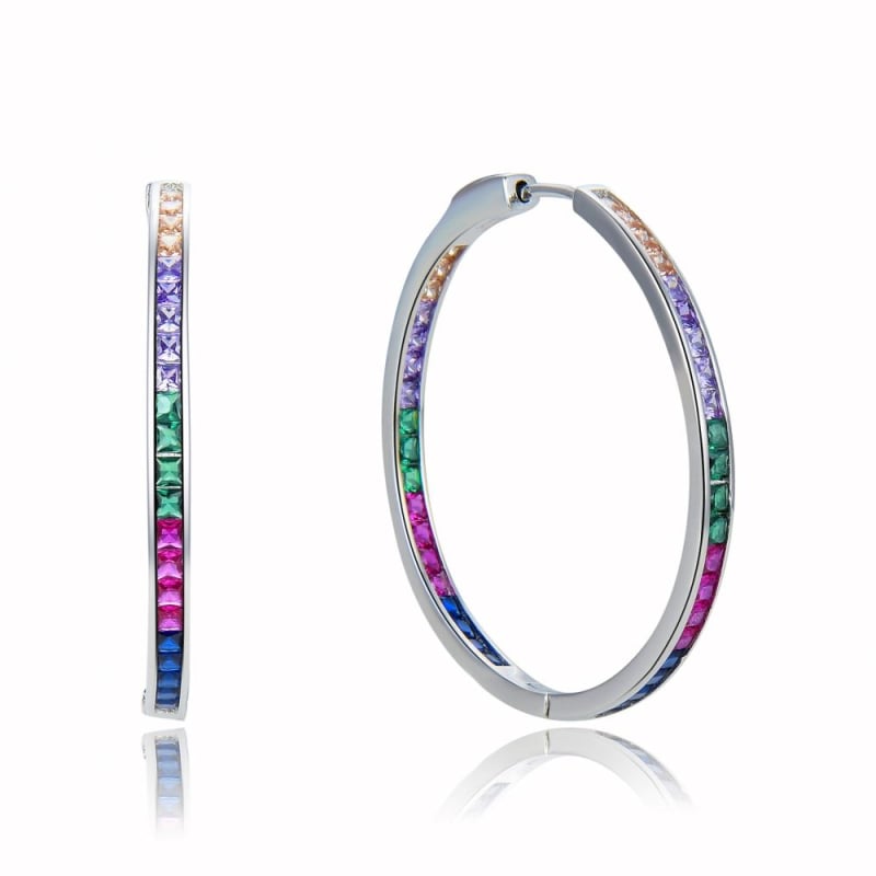 Hravé stříbrné náušnice kruhy s barevnými zirkony E0001878 Moiss