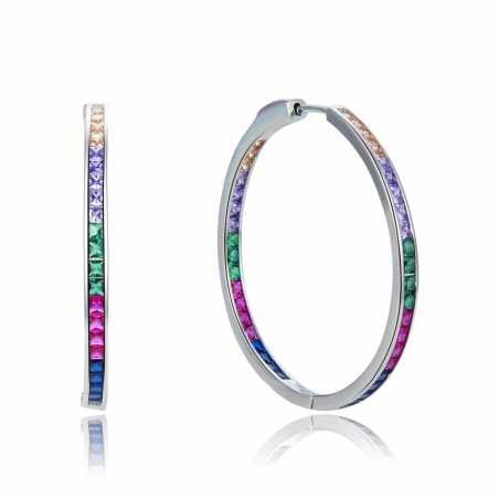 Hravé stříbrné náušnice kruhy s barevnými zirkony E0001878 Moiss