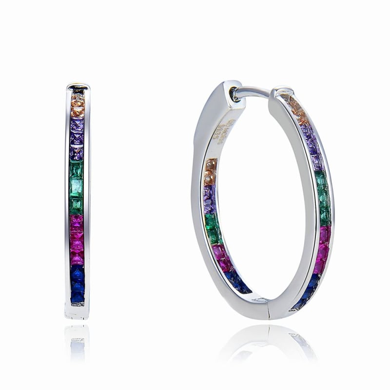 Stříbrné náušnice kruhy s barevnými zirkony E0002784 Moiss