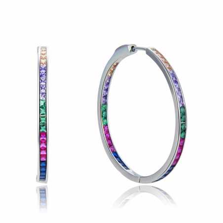 Krásné stříbrné náušnice kruhy s barevnými zirkony E0001880 Moiss