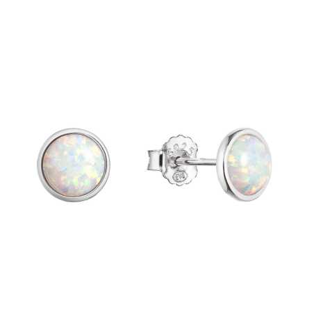 Půvabné stříbrné náušnice se syntetickým bílým opálem 11464.1 white Evolution Group