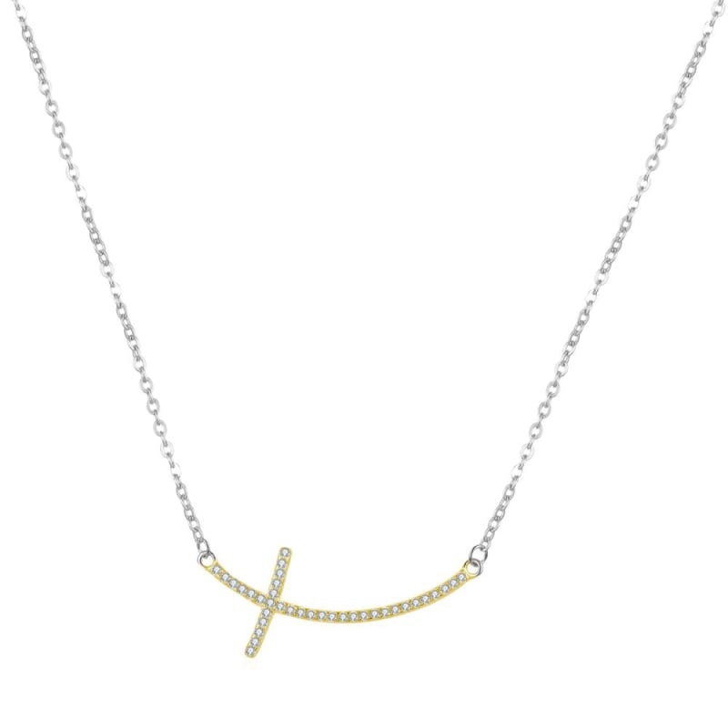 Jemný bicolor náhrdelník s kubickými zirkony Křízek N0000334 Moiss