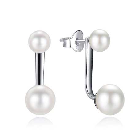Elegantní stříbrné náušnice s bílou perlou 2v1 E0004866 Moiss