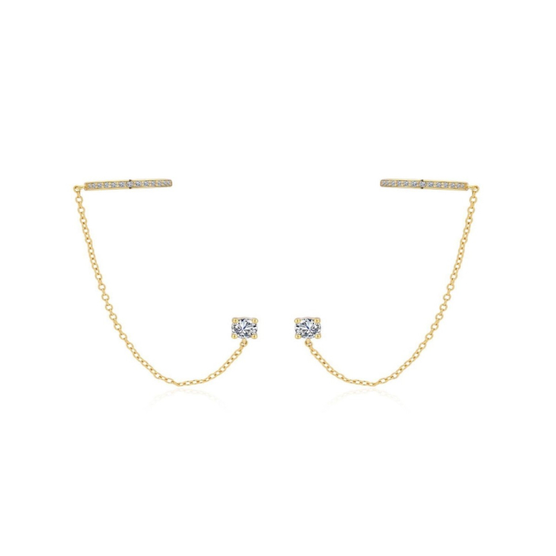 Dvojité pozlacené náušnice s řetízky E0004294 Moiss