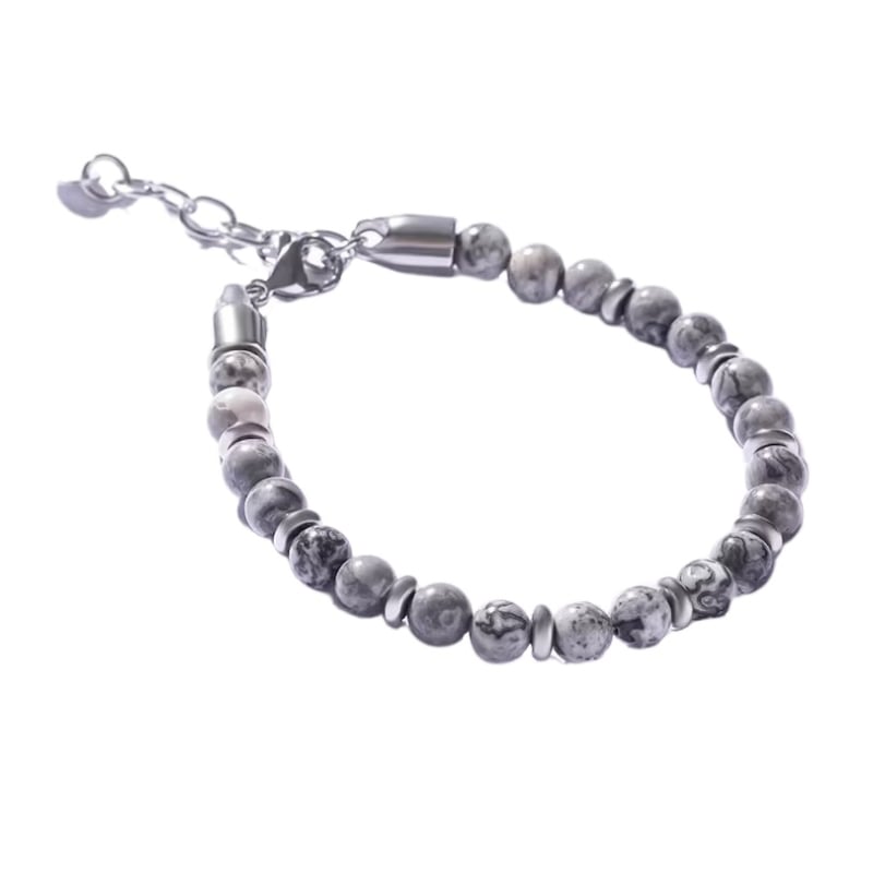 Pánský korálkový náramek s šedým jaspisem MCGB5007 Marc Malone