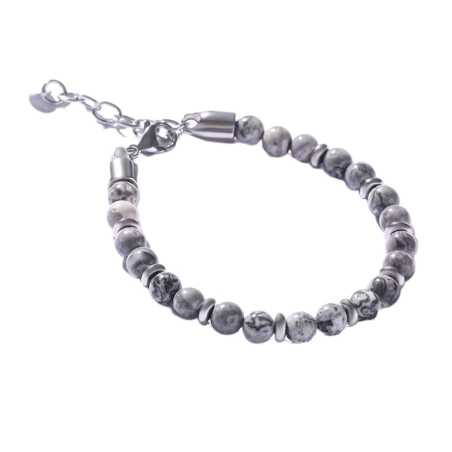 Pánský korálkový náramek s šedým jaspisem MCGB5007 Marc Malone