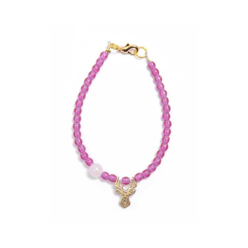 Fialový korálkový mini náramek s růženínem Deers Fialový korálkový mini náramek s růženínem Deers