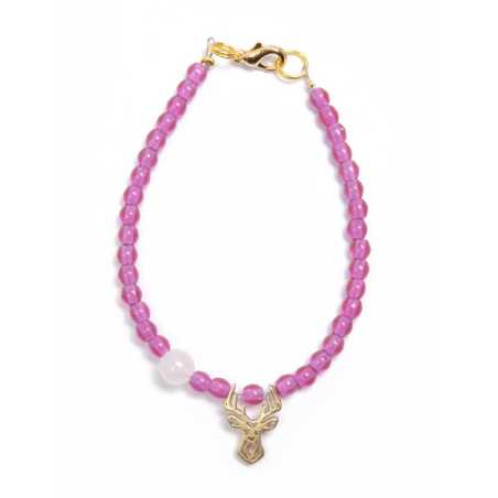 Fialový korálkový mini náramek s růženínem Deers