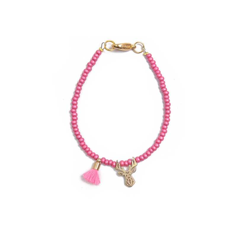 Fuchsiový korálkový mini náramek s jelínkem Deers Fuchsiový korálkový mini náramek s jelínkem Deers