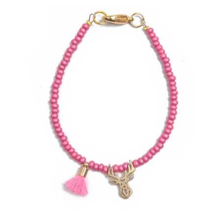 Fuchsiový korálkový mini náramek s jelínkem Deers