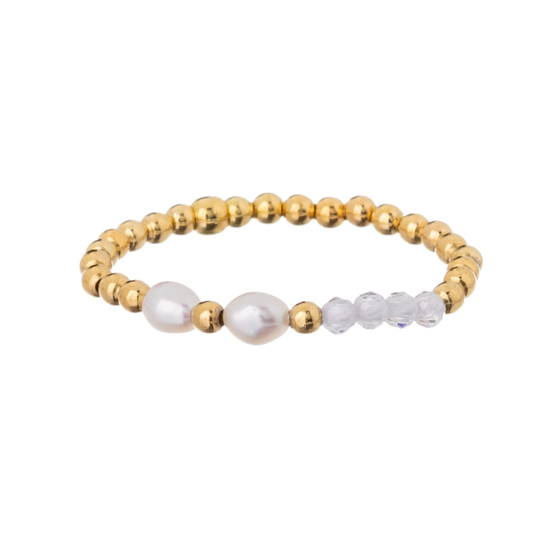 Pozlacený korálkový prsten s pravou perlou AL4815-Oro Alisia / Obvod: 57 mm - 57 mm