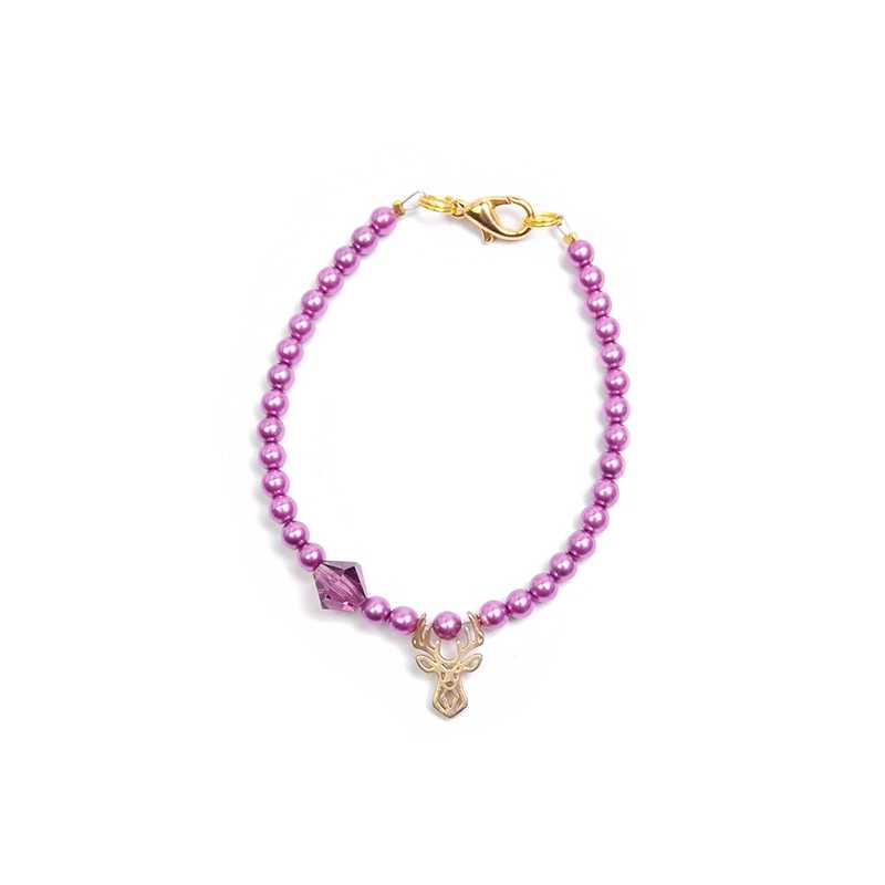 Fialový korálkový mini náramek s jelínkem Deers