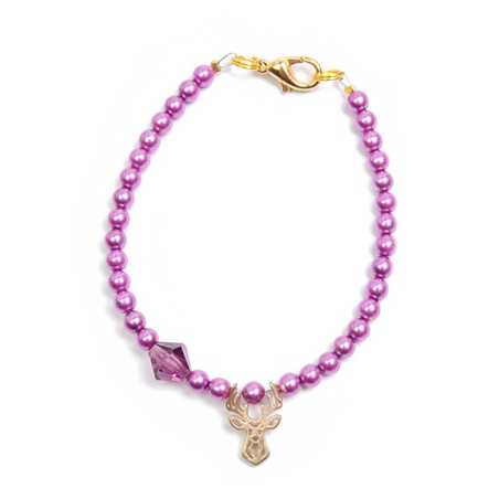 Fialový korálkový mini náramek s jelínkem Deers
