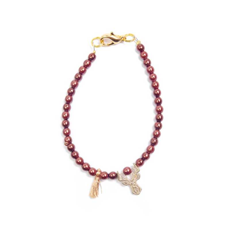 Hnědý korálkový mini náramek s jelínkem Deers Hnědý korálkový mini náramek s jelínkem Deers