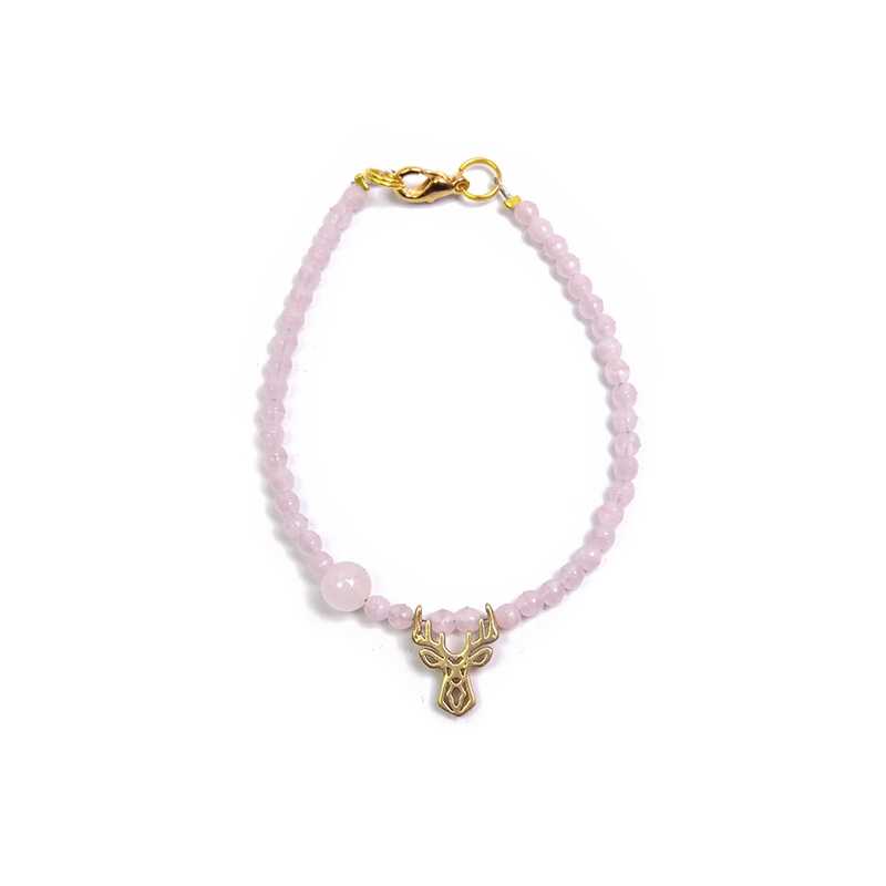 Světle růžový korálkový mini náramek s růženínem Deers Světle růžový korálkový mini náramek s růženínem Deers