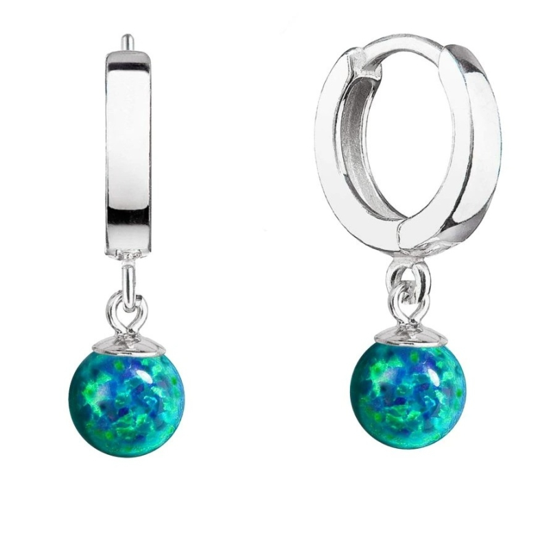 Stříbrné kruhy s visacím syntetickým opálem 11404.3 green Evolution Group