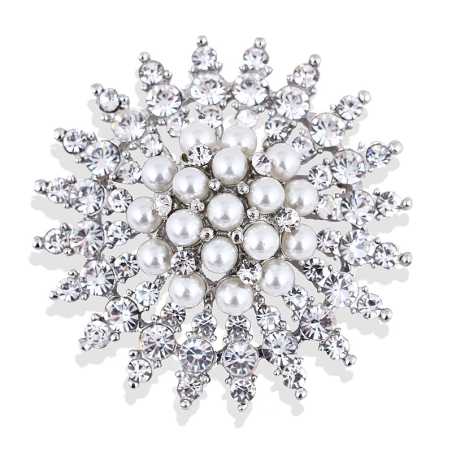 Třpytivá brož s krystaly a umělými perlami Silver Troli