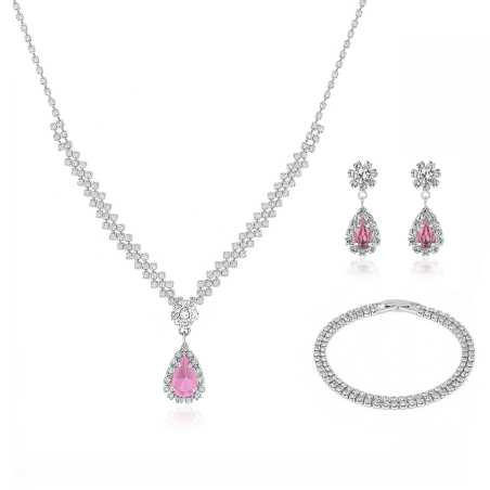 Dámská sada šperků s růžovými zirkony Kapka (náhrdelník, náramek, náušnice) Troli