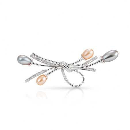 Elegantní brož s krystaly a pravými perlami Silver Troli