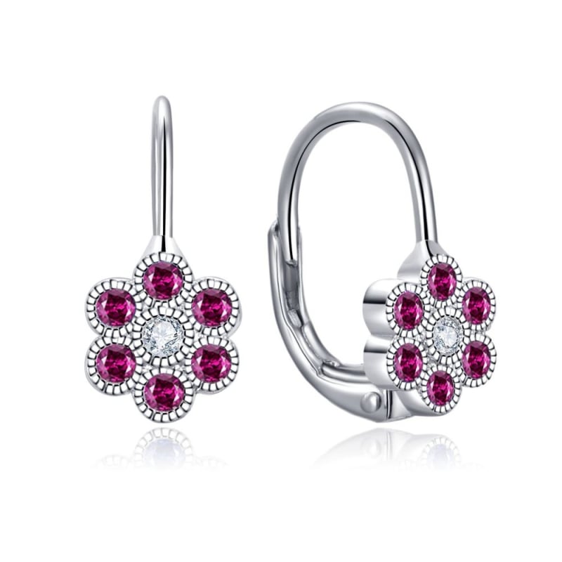 Stříbrné náušnice s fuchsiovými zirkony Květina E0000157 Moiss
