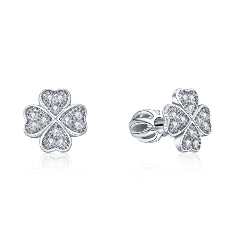 Stříbrné náušnice pecky Čtyřlístek se zirkony E0004408 Moiss Stříbrné náušnice pecky Čtyřlístek se zirkony E0004408 Moiss
