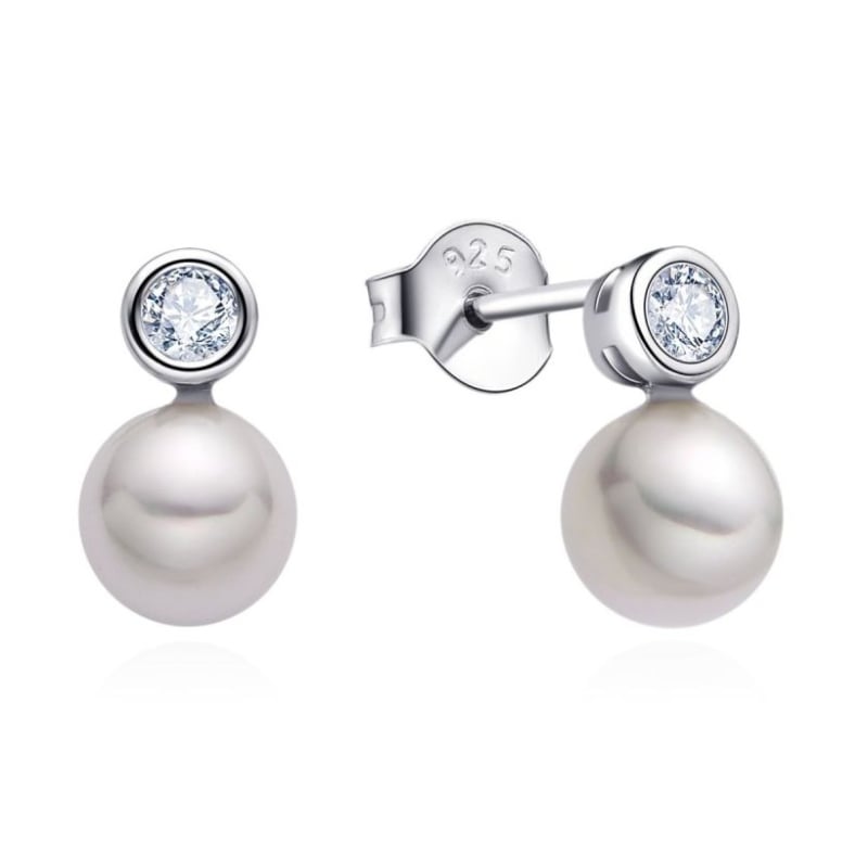 Stříbrné náušnice se zirkony a syntetickou perlou E0003550 Moiss