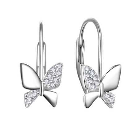 Krásné stříbrné náušnice Motýlci s čirými zirkony E0000330 Moiss